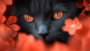Black Cat Orange Eyes Flowers Mobile Wallpaper Free Desktop Background