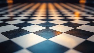 Black White Checkerboard Floor Pattern 4K Desktop Wallpaper
