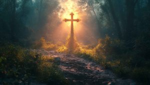 Christian Cross in Forest 4K Wallpaper, Inspirational Mobile Background