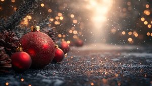 Festive Red Christmas Ornaments Bokeh Lights 4K Desktop Wallpaper