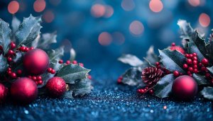 Festive Christmas Ornaments Mobile Wallpaper, Holly and Pine Background