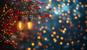 Cozy Christmas Lights Rain, Free Mobile Wallpaper Background