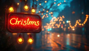 Neon Christmas Sign Lights 4K Desktop Festive Holiday Wallpaper