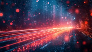 Neon Cityscape Mobile Wallpaper, Futuristic Red Glow, High Speed Road