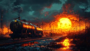 Dramatic Train Tanker Sunset 4K Desktop Background Mobile Wallpaper