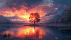 Fiery Sunset Lake Reflection 4K Desktop Background Free Wallpaper