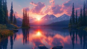 Lake Sunset 4K Desktop Wallpaper, Mountain View Background for Mobile