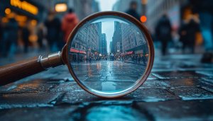 Rainy City Street Magnifying Glass View 4K Mobile Wallpaper