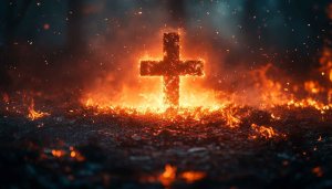Burning Cross 4K Wallpaper Christian Religious Fire Background Image