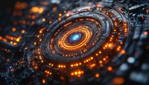 Hi-Tech Circuit Mobile Wallpaper, Futuristic Orange Core 4K Background
