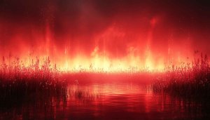 Red Lake Reeds Landscape Scenery 4K Desktop Background Wallpaper