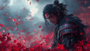 Samurai Warrior Red Maple Leaves Free Mobile Desktop Wallpaper