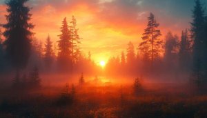 Golden Sunrise Forest Landscape 4K Desktop Background Mobile Wallpaper