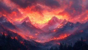 Fiery Sunset Mountain Range Mobile Backgrounds, 4K Desktop Wallpaper