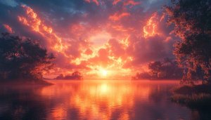 Fiery Sunset Landscape Lake Reflection Free Mobile Wallpaper