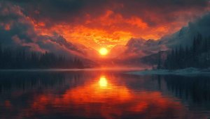 Fiery Sunset Mountain Lake 4K Desktop Wallpaper, Free Mobile Background