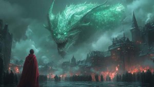 Emerald Dragon Fantasy City Mobile Wallpaper 4K Desktop Background