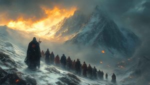 Fantasy Group Snowy Mountain Path 4K Desktop Mobile Wallpaper