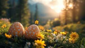 Easter Eggs Meadow Flowers 4K Desktop Background Spring Wallpaper