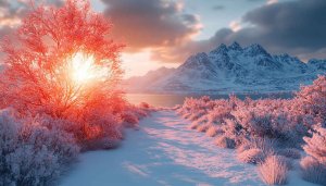 Winter Mountain Landscape Wallpaper Snowy Path Pink Tree Mobile Background