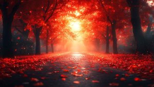Autumn Red Leaves Road 4K Desktop Mobile Wallpaper Background