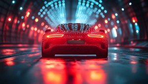 Red Sports Car Tunnel Lights Aesthetic 4K Desktop Wallpaper