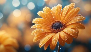 Aesthetic Orange Flower With Water Droplets 4K Desktop Wallpaper