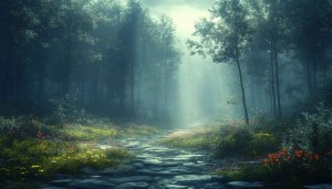 Mystical Forest Path Mobile Wallpaper - Foggy Woods Background