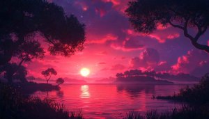 Vaporwave Pink Sunset Lake Scenery 4K Desktop Wallpaper Free
