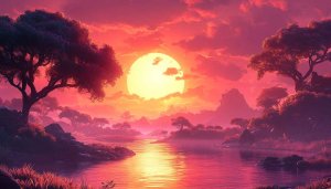 Pink Sunset Lake 4K Wallpaper, River Landscape Background