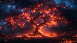 Glowing Tree Wallpaper, Fantasy Landscape, Red Fire Tree Background 4K