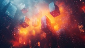 Futuristic Floating Cityscape Mobile Wallpaper, Glowing Orange Fantasy Background