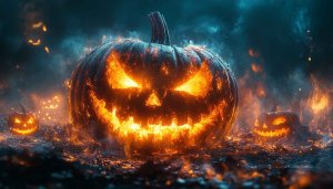 Fiery Halloween Pumpkin Background 4K Mobile Wallpaper for Spooky Season