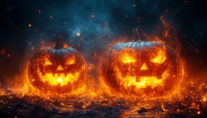 Fiery Halloween Pumpkin Desktop Background | Burning Jack O Lantern Wallpaper