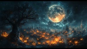 Spooky Halloween Night Mobile Wallpaper, Pumpkin Patch 4K Desktop Background