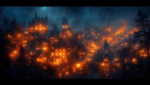 Night Village Fantasy Art Mobile Wallpaper Magical Glowing Houses 4K