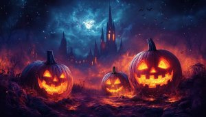 Spooky Halloween Pumpkin Castle Wallpaper 4K Desktop Background