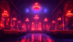 Red Luxury Nightclub Interior 4K Desktop Wallpaper Background