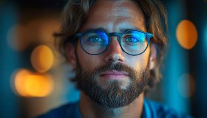 Portrait Man with Glasses 4K Desktop Background Cool Tones