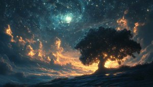 Fantasy Starry Night Tree 4K Desktop Mobile Wallpaper Free