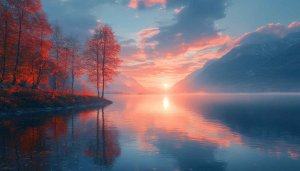 Pink Sunset Lake Mobile Wallpaper, Autumn Tree Reflection Desktop Background