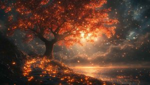 Fantasy Autumn Tree 4K Wallpaper for Desktop and Mobile