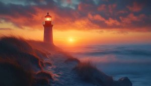 Lighthouse Sunset Scenery Mobile Wallpaper Aesthetic Coastal Background 4K