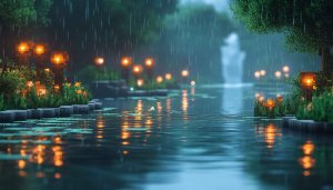 Minecraft Raining Lake at Night Wallpaper 4K Desktop Backgrounds Free