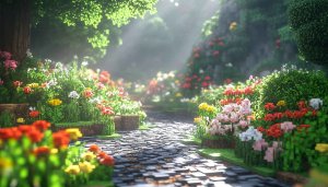 Minecraft Flower Garden Path Desktop Background Free 4K Wallpaper