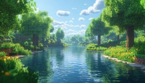 Minecraft River Landscape 4K Desktop Wallpaper for PC and Mobile