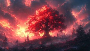 Fiery Sky Tree 4K Desktop Background Free Nature Wallpaper