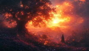 Fiery Sunset Fantasy Landscape 4K Desktop Wallpaper, Mobile Background