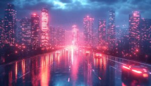 Cyberpunk Cityscape Neon Lights 4K Desktop Background Mobile Wallpaper