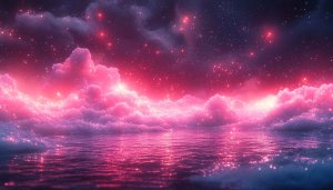 Pink Clouds and Stars Reflection on Water Mobile Wallpaper 4K